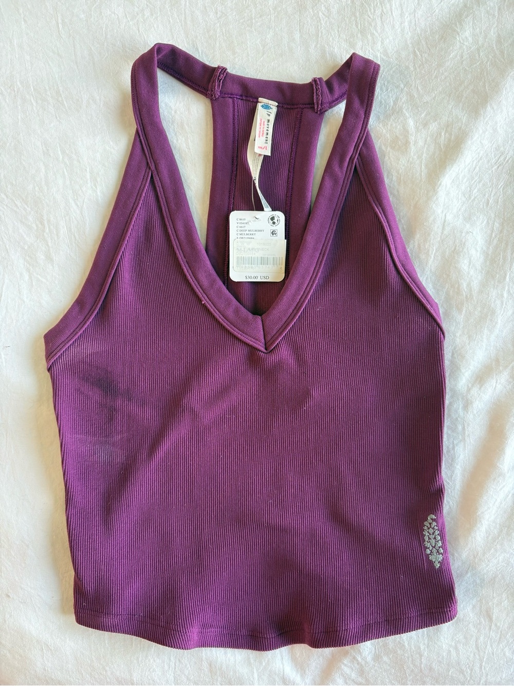 FP Movement Purple Ribbed V-Neck Tank Top